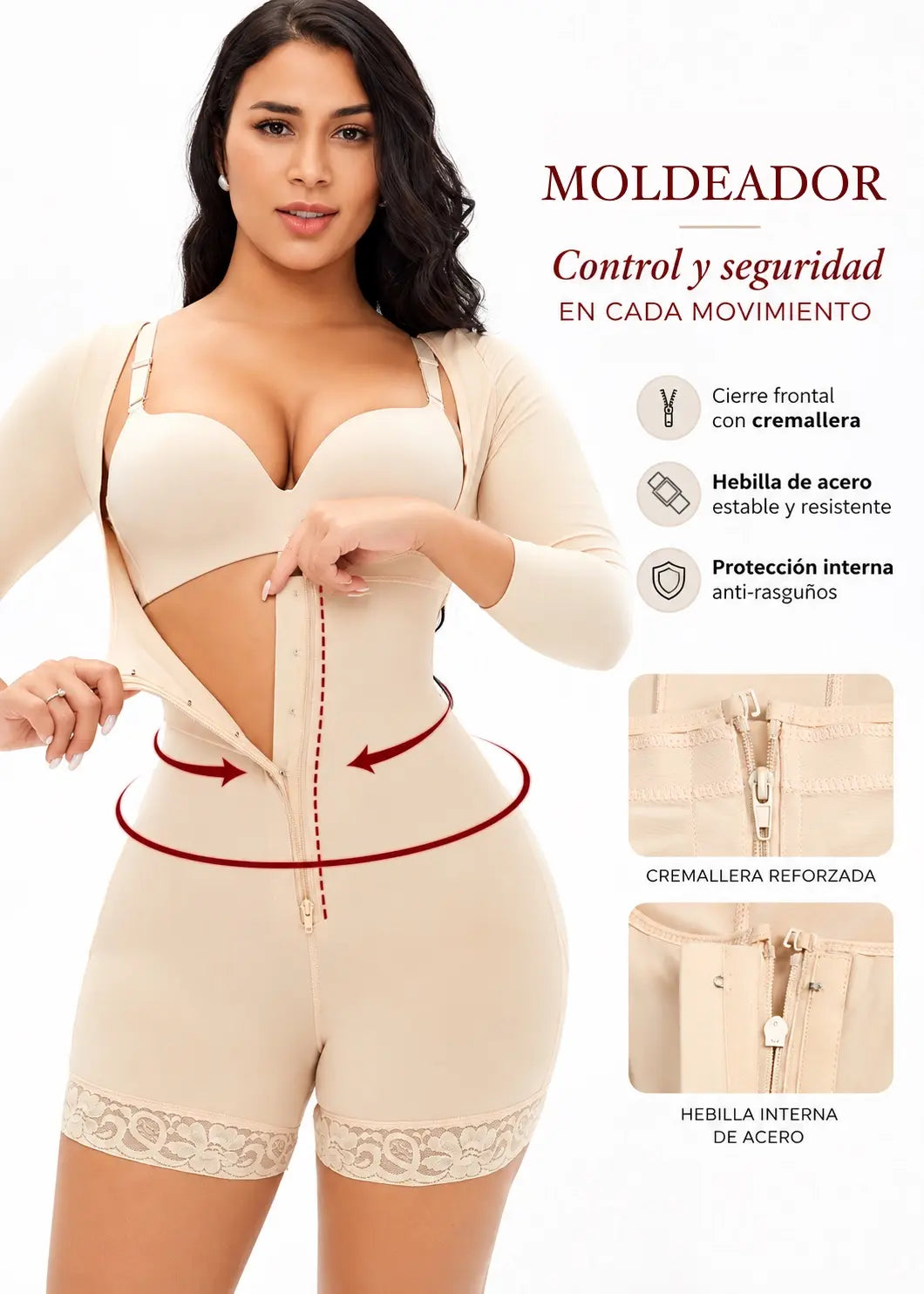 Faja de cuerpo completo: Con mangas y realce de glúteos | Moldea 3113